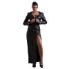 Handmade Women Real Leather Dress Gothic Gown Dress With Sexy Vampy Collar Laced Neck & Cutout